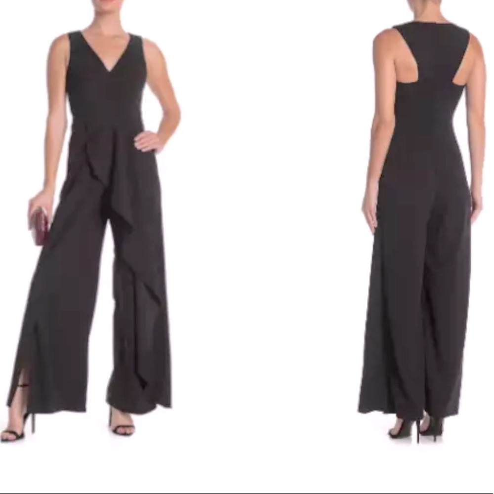 Black  jumpsuit wide leg MARINA cocktail evening Large size 12 NWOT